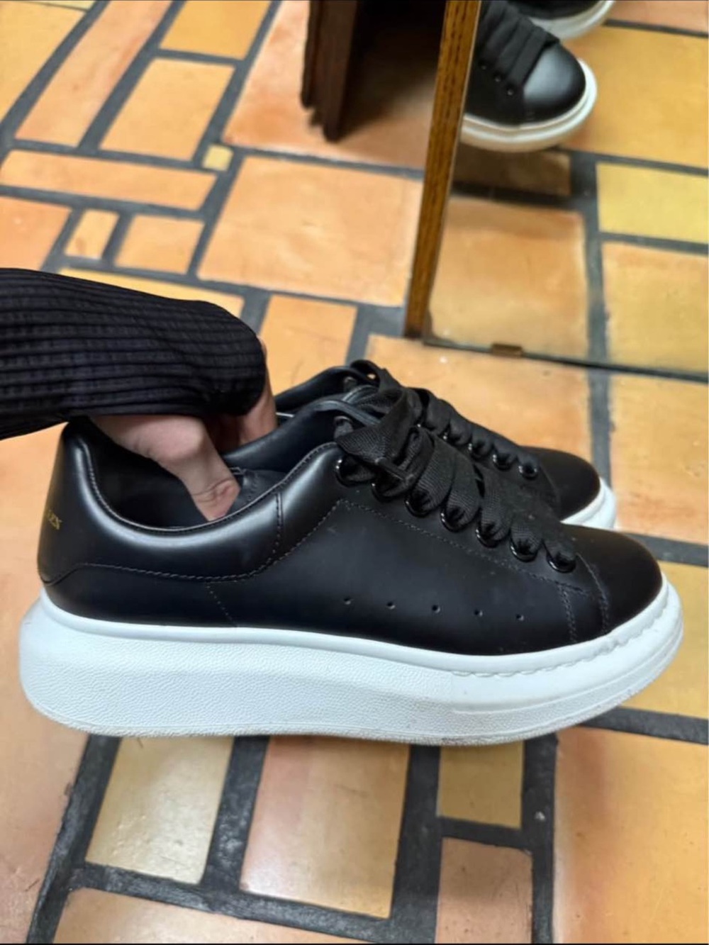 Alexander McQueen Black Leather Platform Sneakers with White Sole